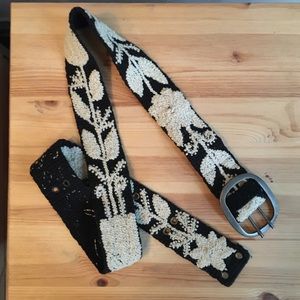 ♥️Free People Embroidered Boho Chic Belt Black / White